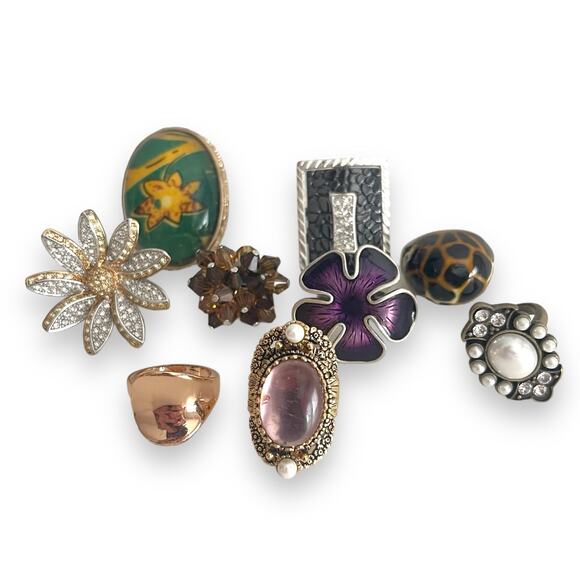 Costume Jewelry Ring Lot 9 Pcs Various Sizes & Styles Rhinestone Vintage - Picture 1 of 11